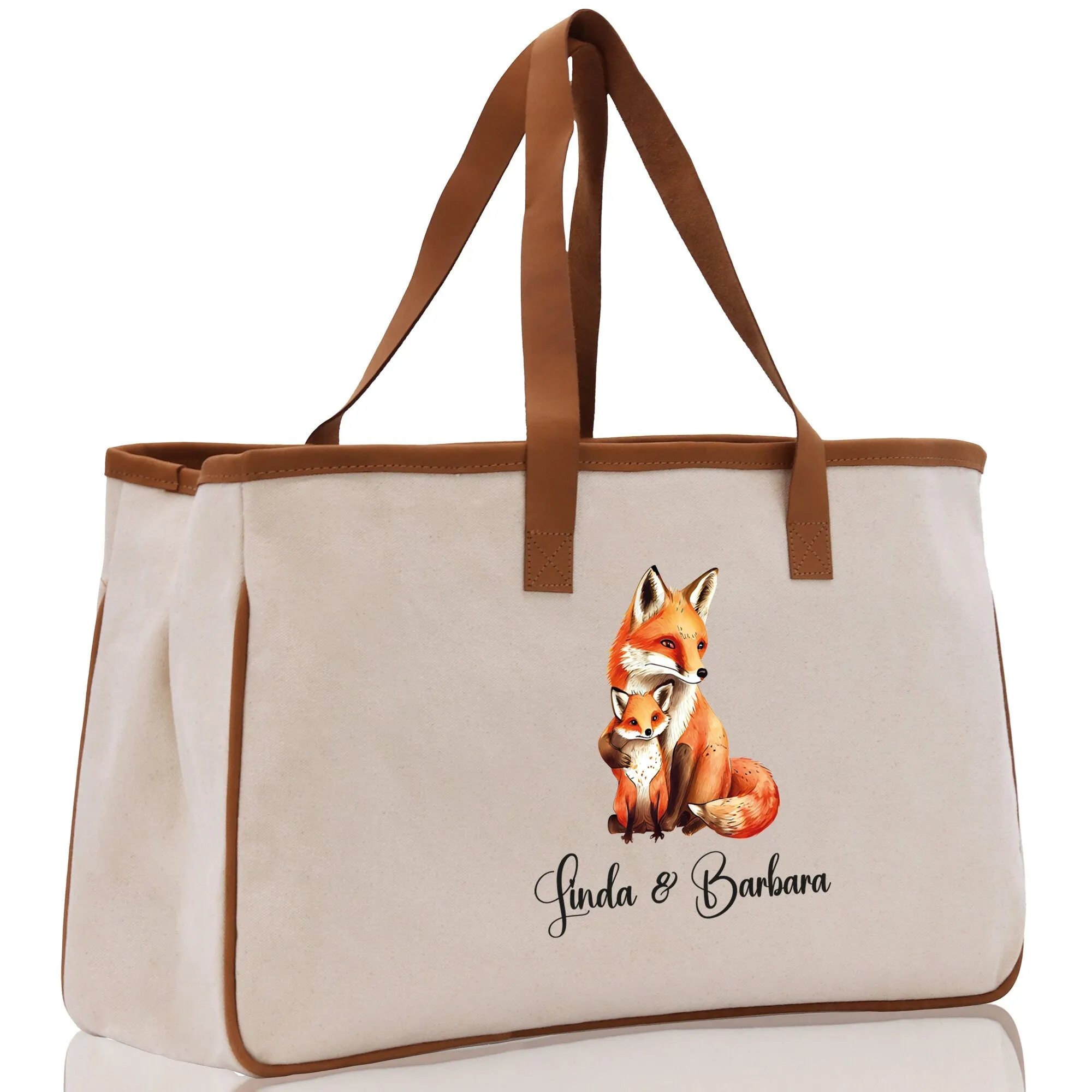 Fox Mom And Baby Name Custom Cotton Canvas Tote Bag Custom Pet Lover Gift Pet Portrait Bag Personalized Pet Owner Gift Tote Bag