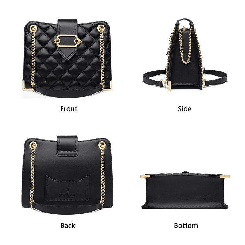 FOXER Cowhide Women's Commute Elegant Shoulder Cross-body Bag Large Capacity Fashion Diamond Lattice Top-handle Bag for Female