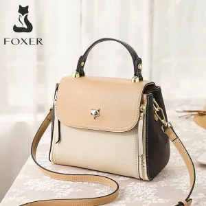 FOXER Women's Mini Totes England Style Casual Female Fashion Shoulder Messenger Bag Genuine Leather Lady Small Flap Handle Bags