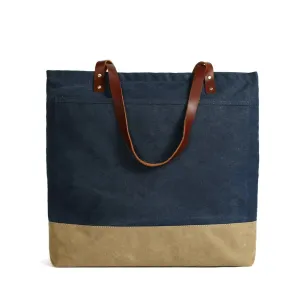 Handmade Canvas Tote Bag with Leather Handle