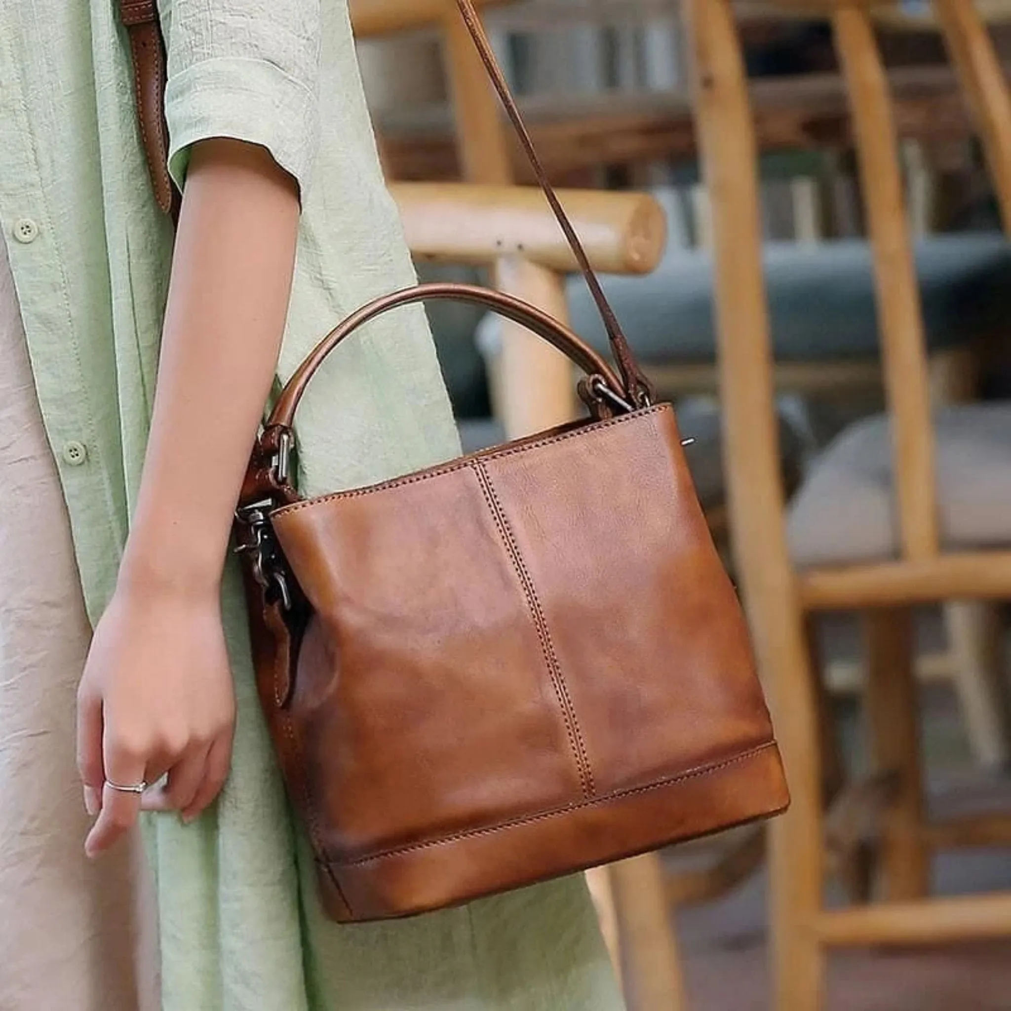Handmade Full Grain Leather Chic Tote Handbag