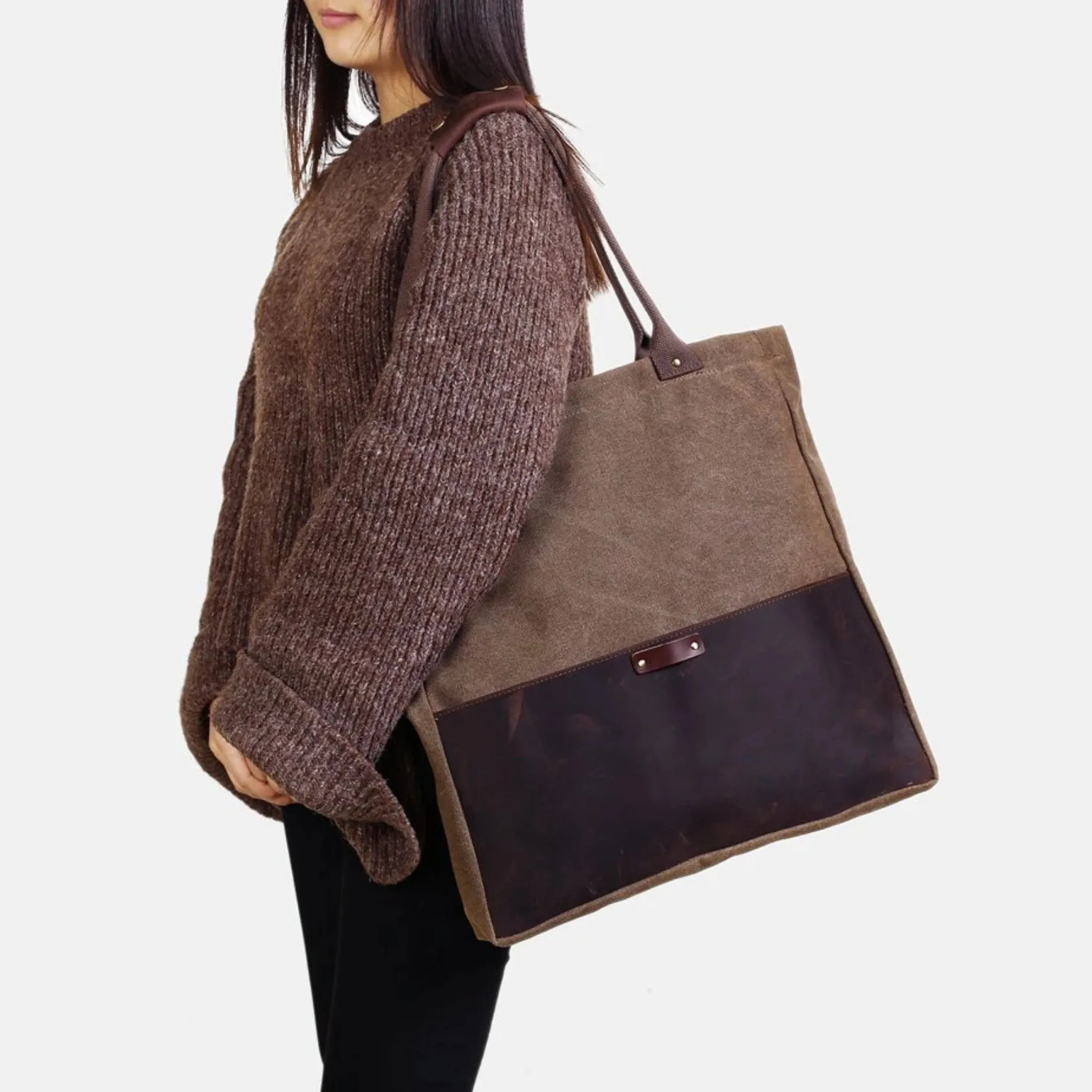 Handmade Waxed Canvas & Leather Tote Handbag
