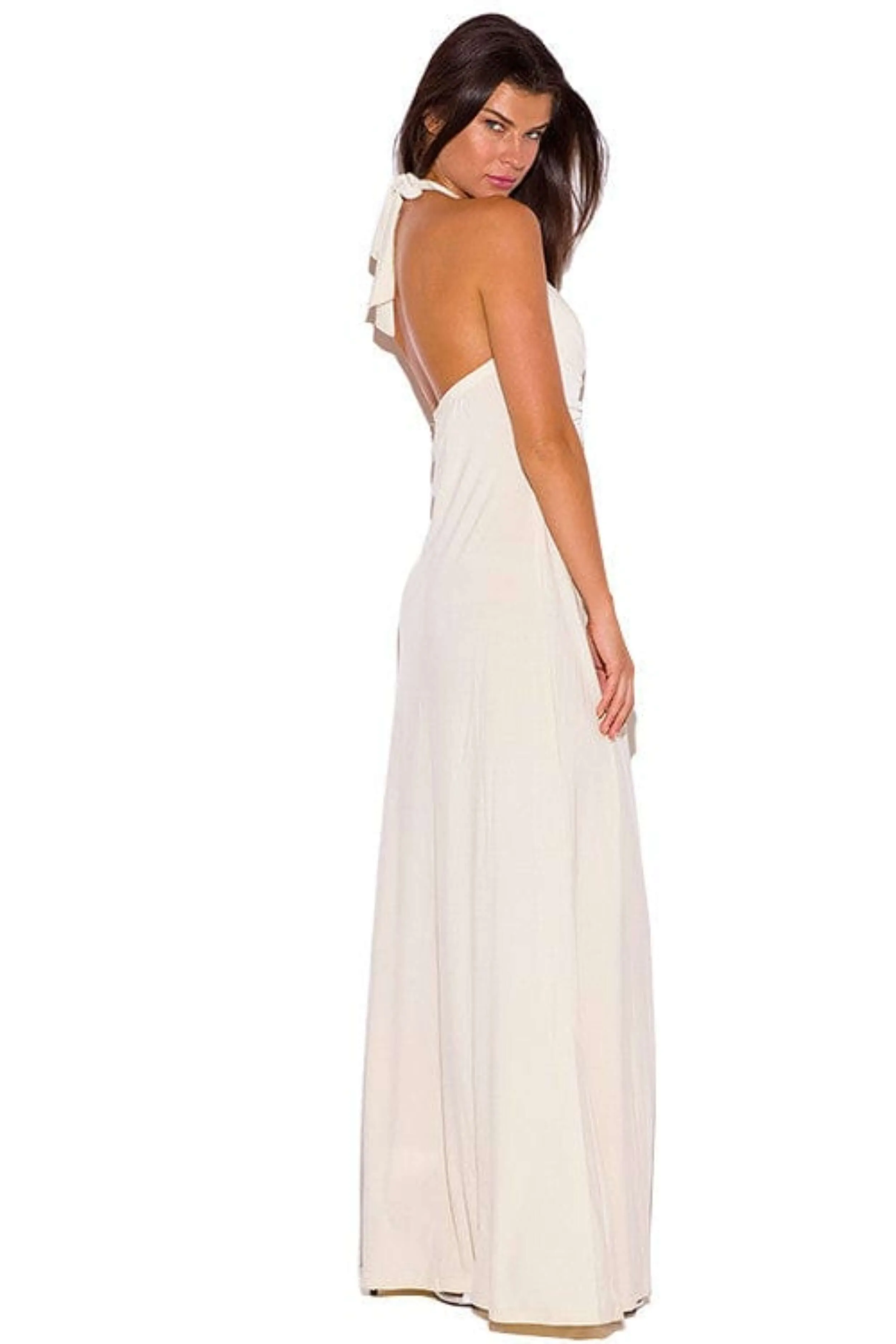 Ivory Halter Empire Waist  Party Evening Maxi Dress