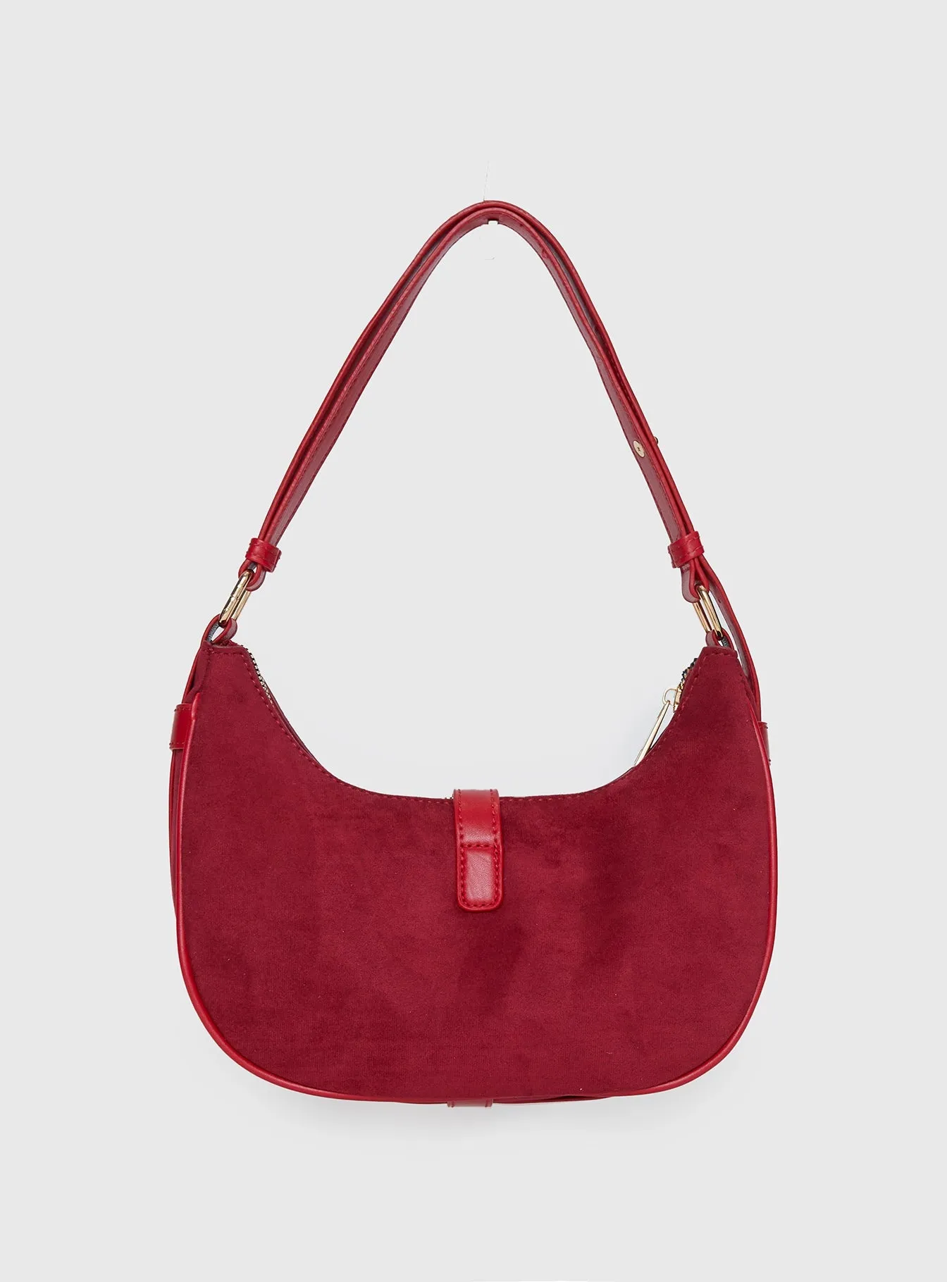 Jaxton Buckle Faux Suede Shoulder Bag Red