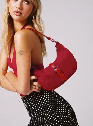 Jaxton Buckle Faux Suede Shoulder Bag Red