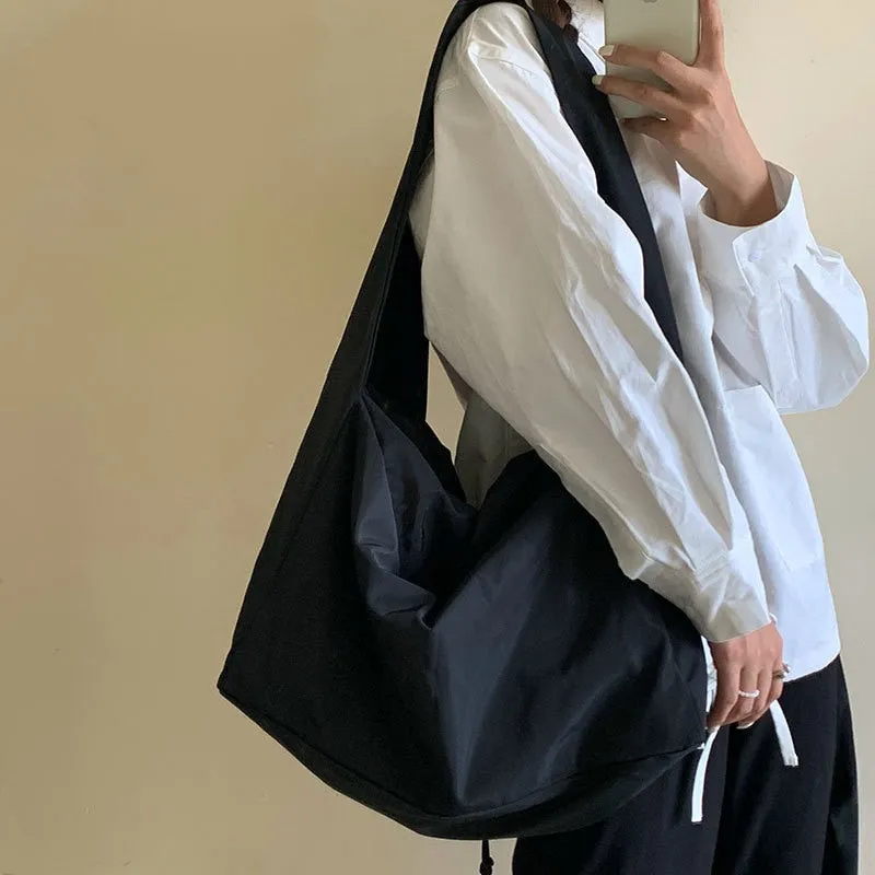 Jinquedai  Men Bag New Nylon Bucket Fashion Solid Zipper SOFT Shoulder Bag Purses and Handbags Luxury Designer Black Tote Bag