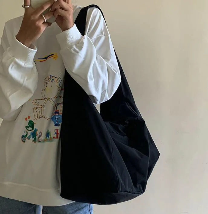 Jinquedai  Men Bag New Nylon Bucket Fashion Solid Zipper SOFT Shoulder Bag Purses and Handbags Luxury Designer Black Tote Bag