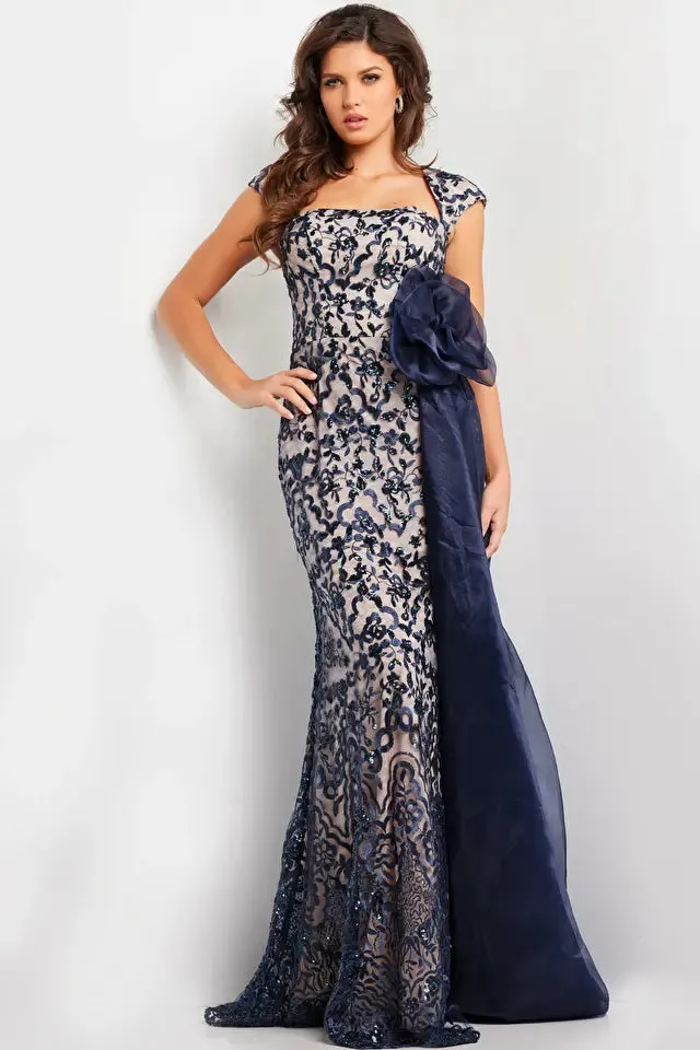 Jovani 37203 Embroidered Cap Sleeve Mermaid Dress - Special Occasion/Curves