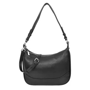 Kitchener Women's Leather  Organiser Hobo Style Shoulder Bag Black
