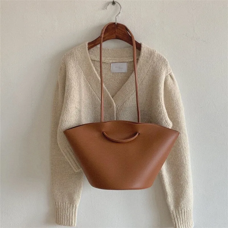 Korean style PU Leather women Bucket Shoulder Bags 2021 Brand Luxury Handbags ladies Hand Bag female totes composite bags brown