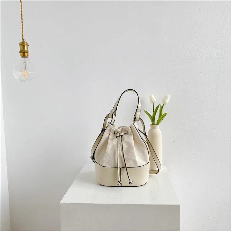 Korean style Stitching canvas Small Bucket Bags for Women 2021 new Brand Shoulder bag Handbags Casual Tassel Crossbody Bag