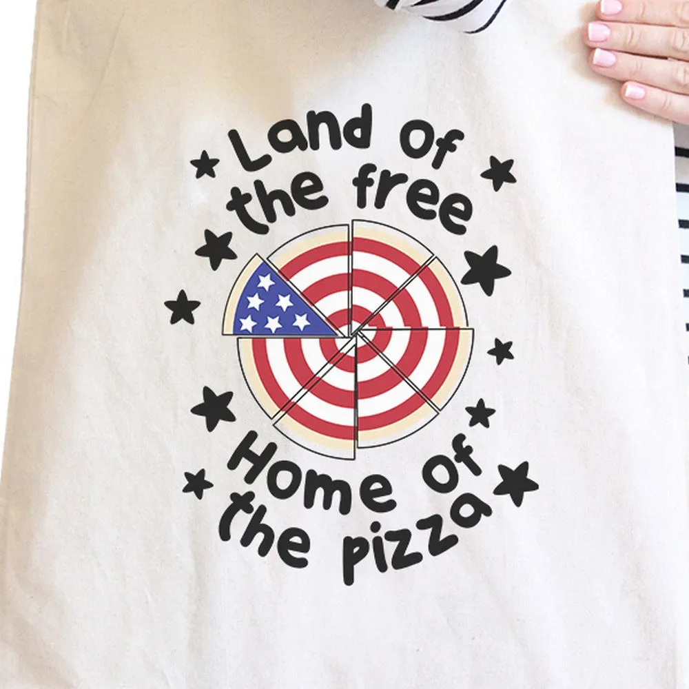 Land of The Free Home Funny Design Canvas Bag Pizza Lover Tote Bag