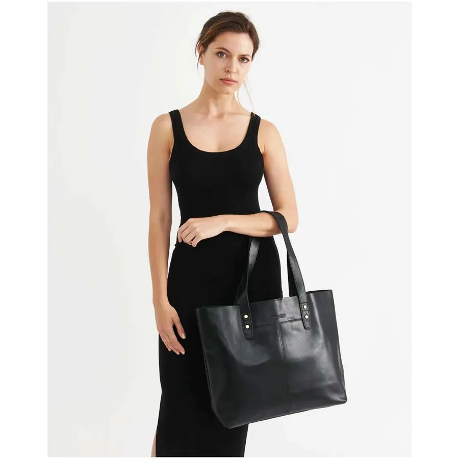 Leather Emma Tote Shoulder Bag - Black