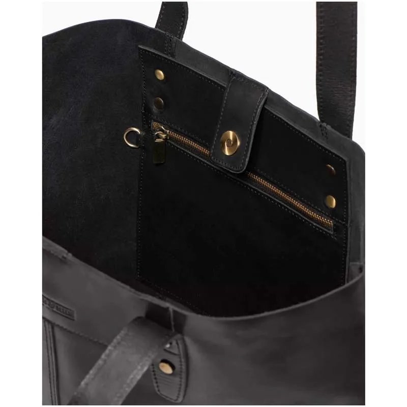 Leather Emma Tote Shoulder Bag - Black