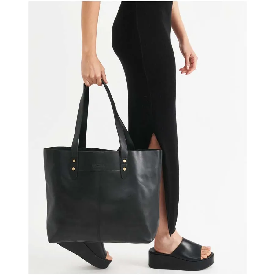 Leather Emma Tote Shoulder Bag - Black