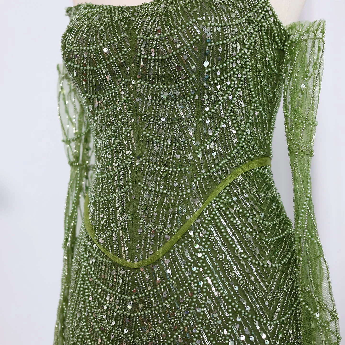 Luxury Beaded Black Strapless Evening Dress with Sleeves SS113