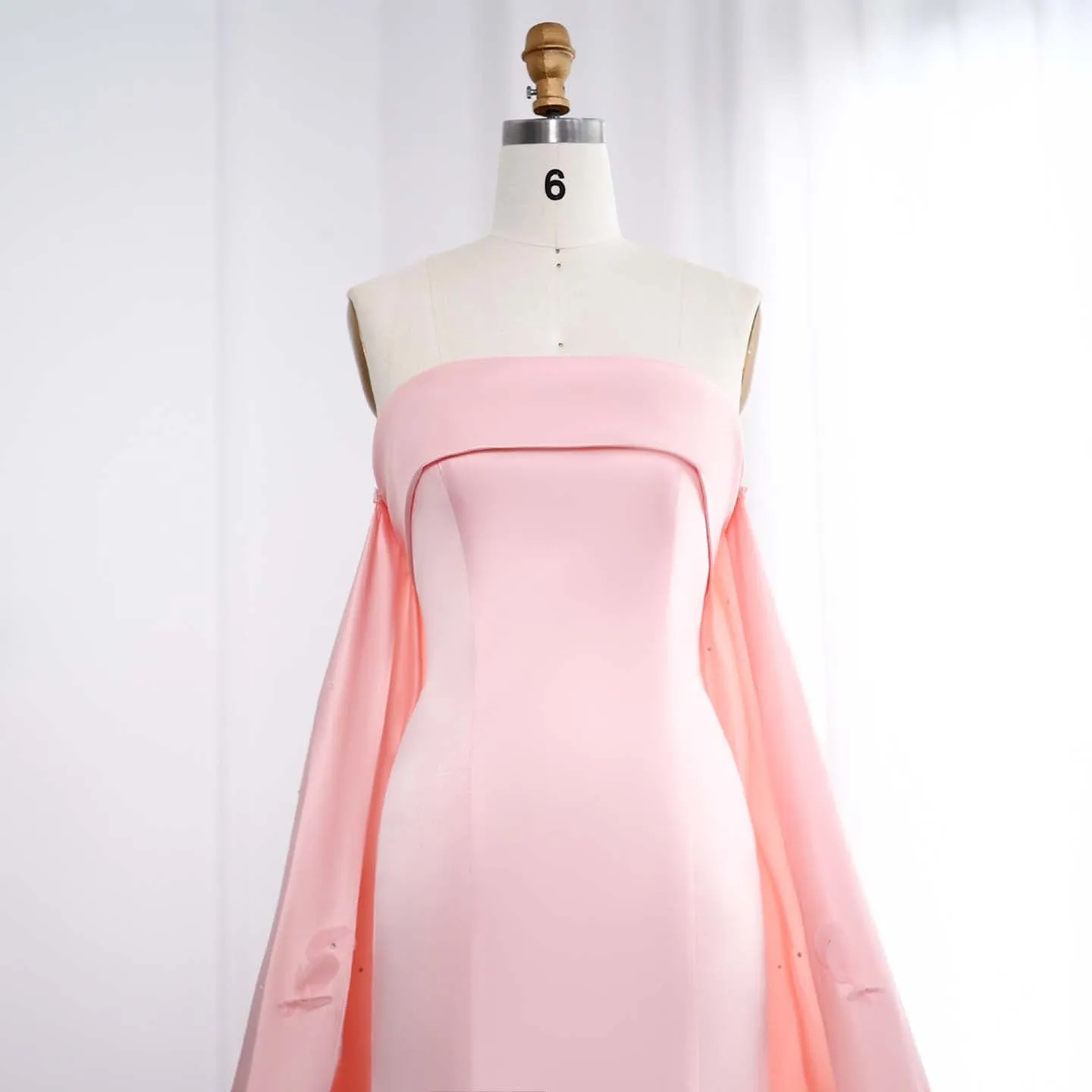 Luxury Crystal 3D Leaves Sage Green Evening Dress with Cape SS449