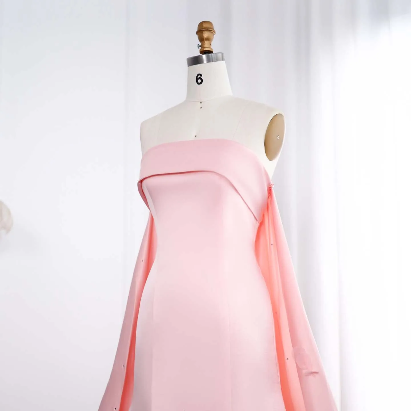 Luxury Crystal 3D Leaves Sage Green Evening Dress with Cape SS449