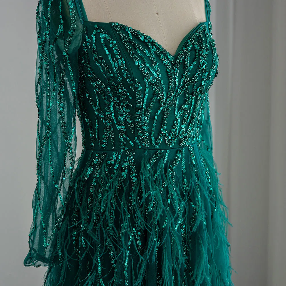 Luxury Feathers Lilac Long Sleeve Evening Dress SS351