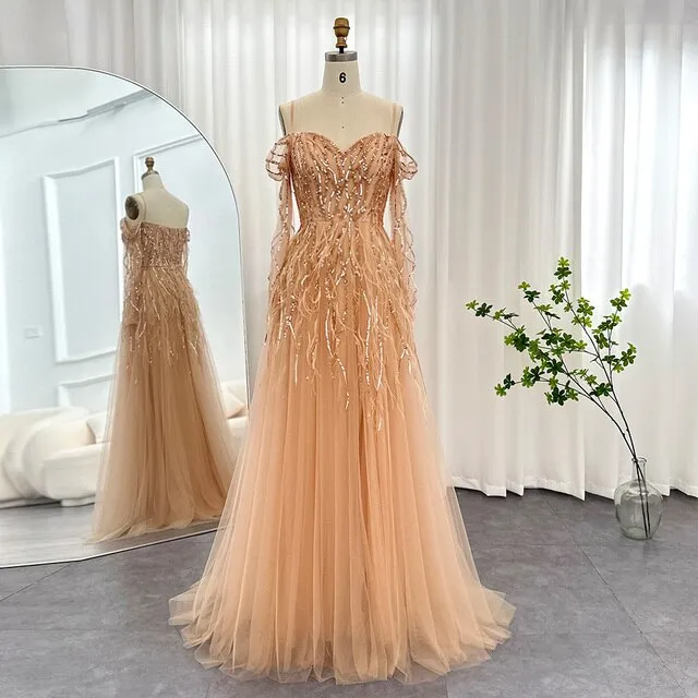 Luxury Feathers Lilac Long Sleeve Evening Dress SS351