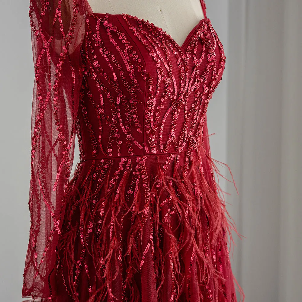 Luxury Feathers Lilac Long Sleeve Evening Dress SS351