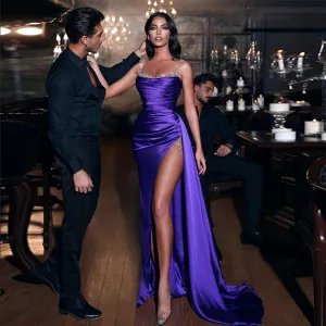 Luxury Purple High Slit Long Cocktail Party Dress RM128