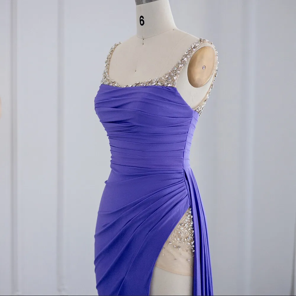 Luxury Purple High Slit Long Cocktail Party Dress RM128