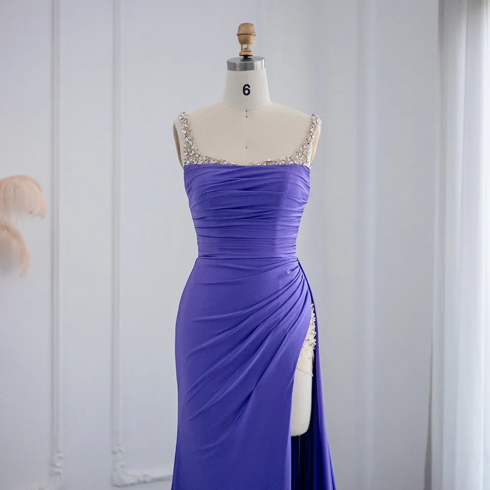 Luxury Purple High Slit Long Cocktail Party Dress RM128