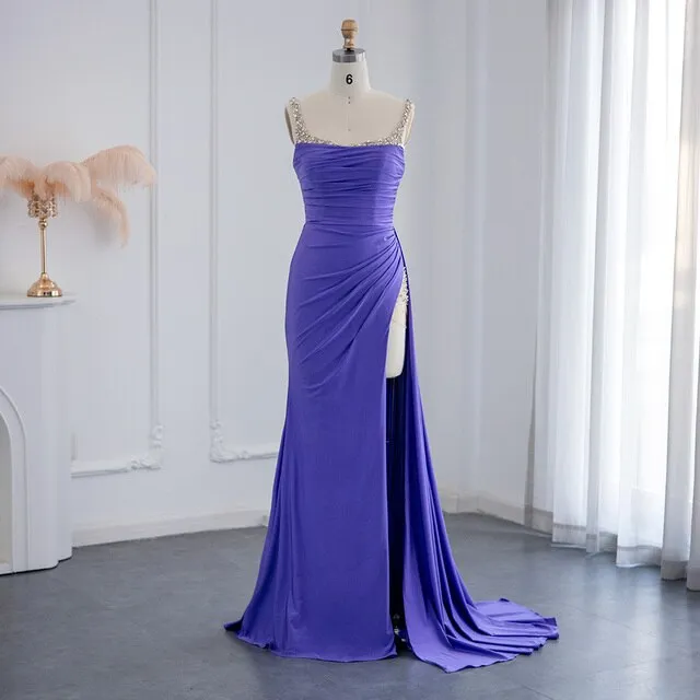 Luxury Purple High Slit Long Cocktail Party Dress RM128