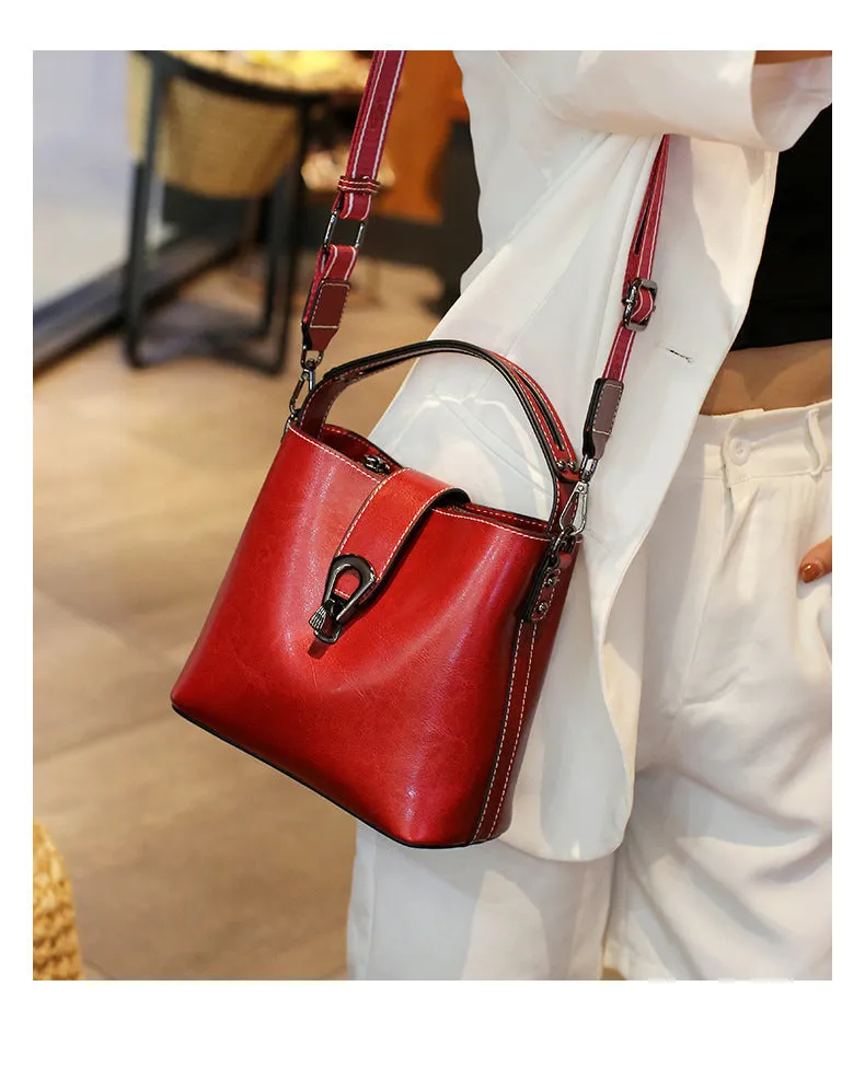 Mary Woman Leather Bucket Small Shoulder Bag