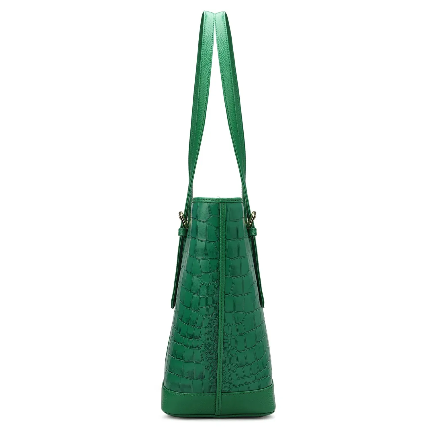 Medium Croco Leather Tote - Sea Weed