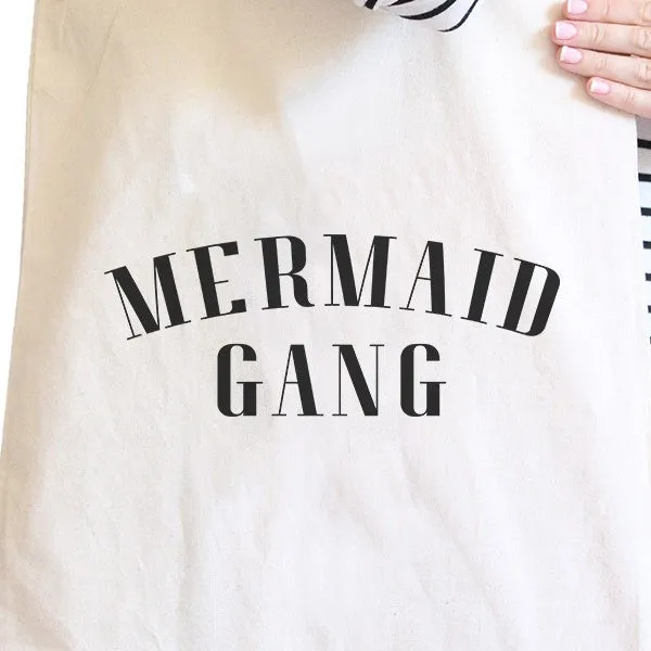 Mermaid Gang Natural Funny Saying Canvas Shoulder Bag Reusable Tote