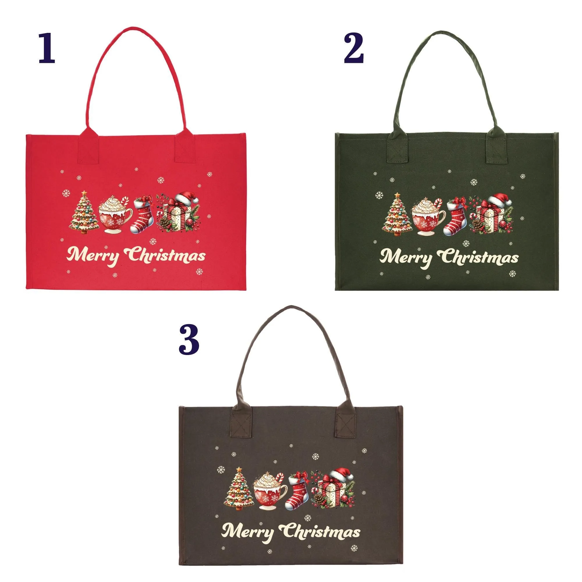 Merry Christmas Cotton Canvas Tote Bag Christmas Present Tote Merry Christmas Themed Bag Xmas Party Bag Merry Christmas Tree Bag (CT1003)