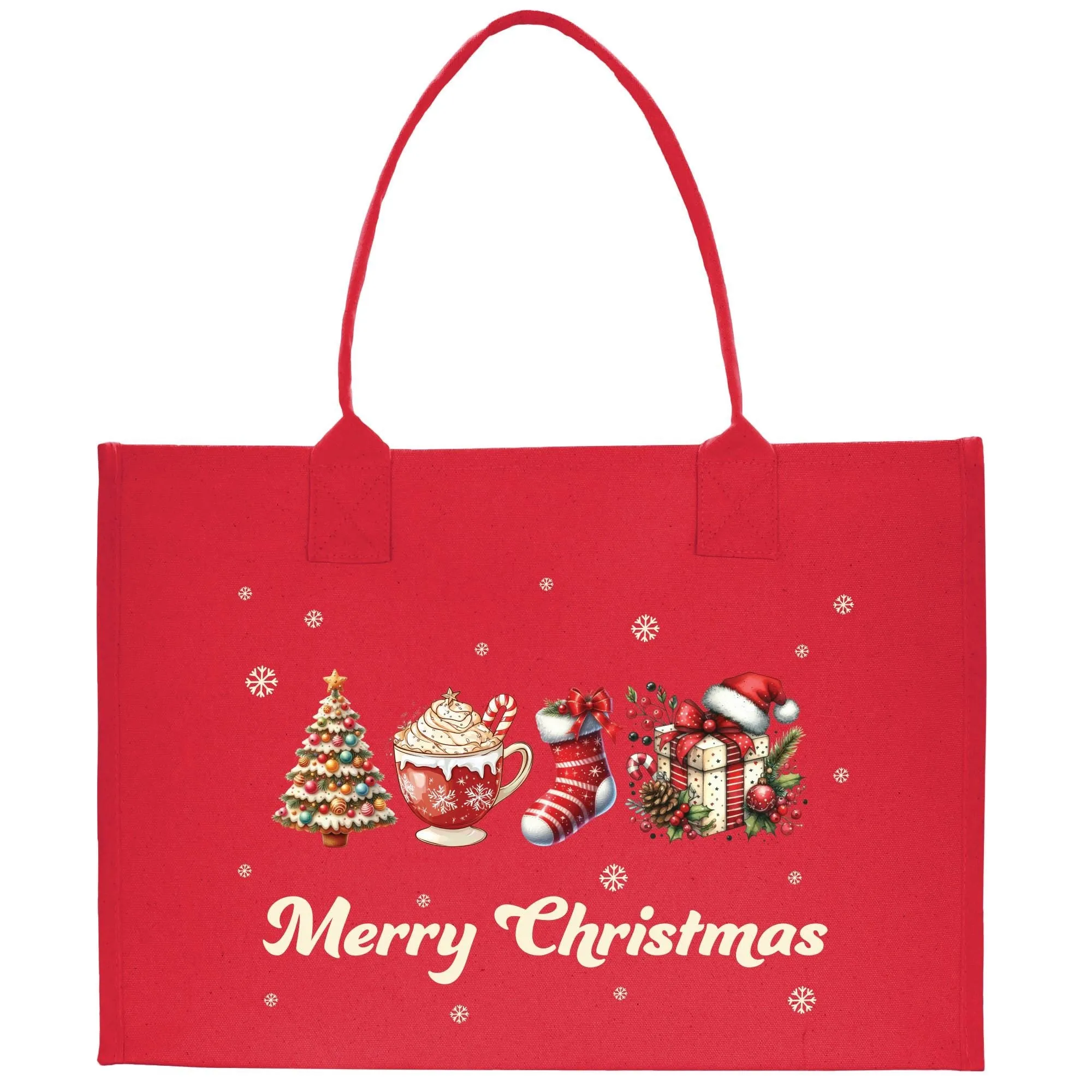Merry Christmas Cotton Canvas Tote Bag Christmas Present Tote Merry Christmas Themed Bag Xmas Party Bag Merry Christmas Tree Bag (CT1003)