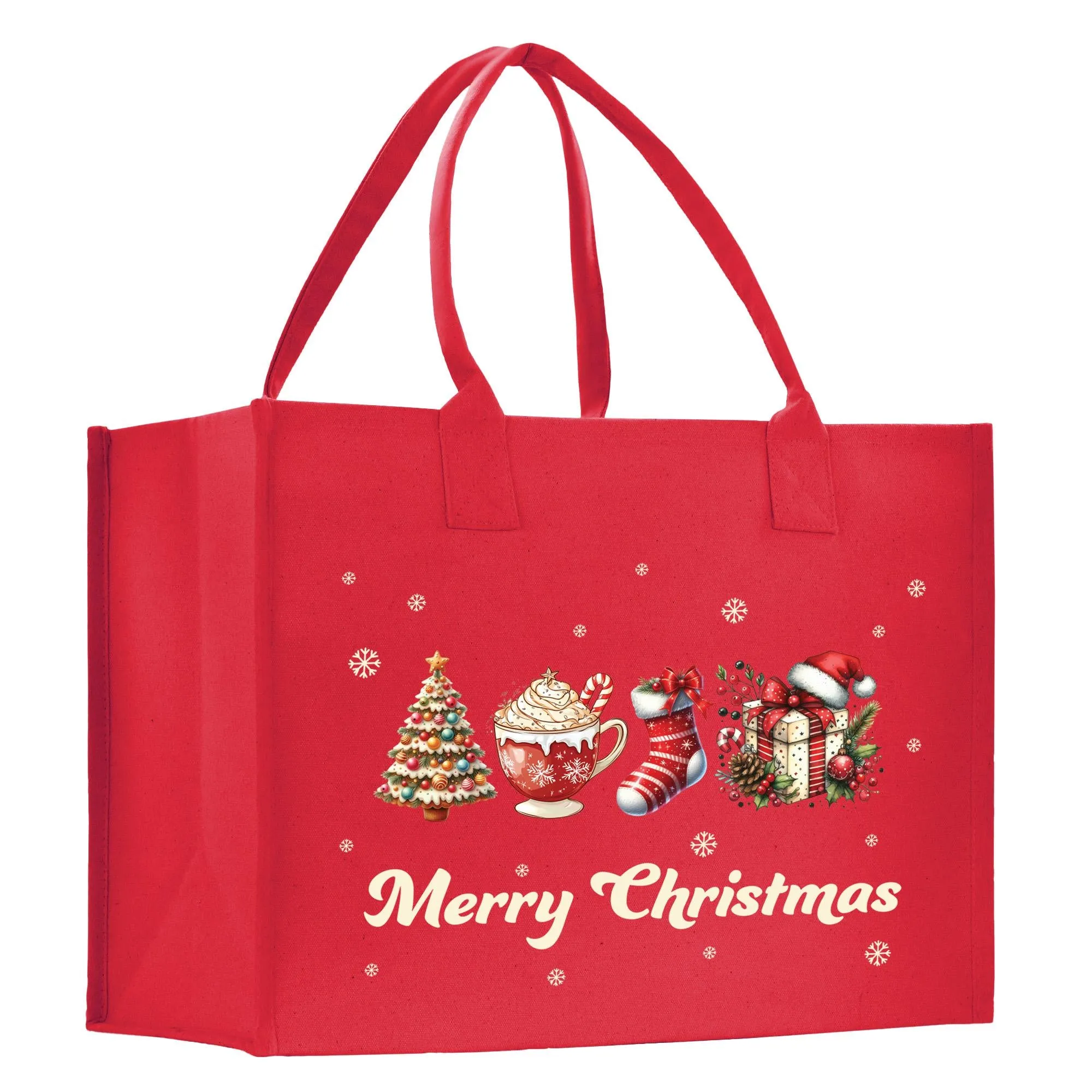 Merry Christmas Cotton Canvas Tote Bag Christmas Present Tote Merry Christmas Themed Bag Xmas Party Bag Merry Christmas Tree Bag (CT1003)