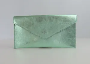 Metallic Mint Sea Green Envelope Clutch Bag