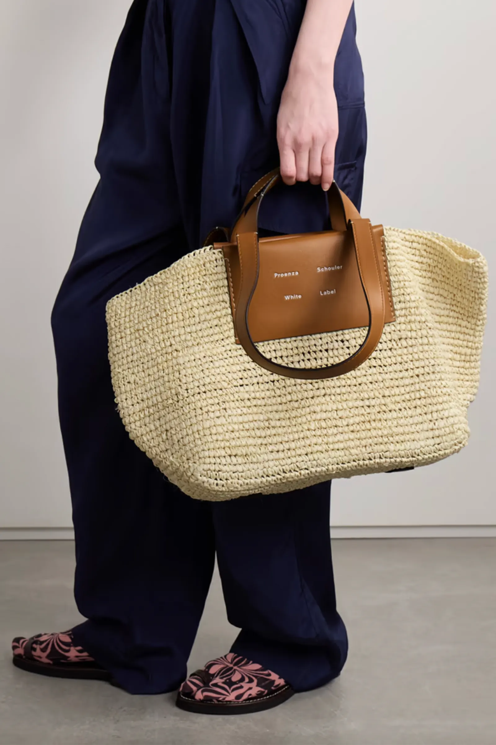 Morris Large Leather-Trimmed Raffia Tote