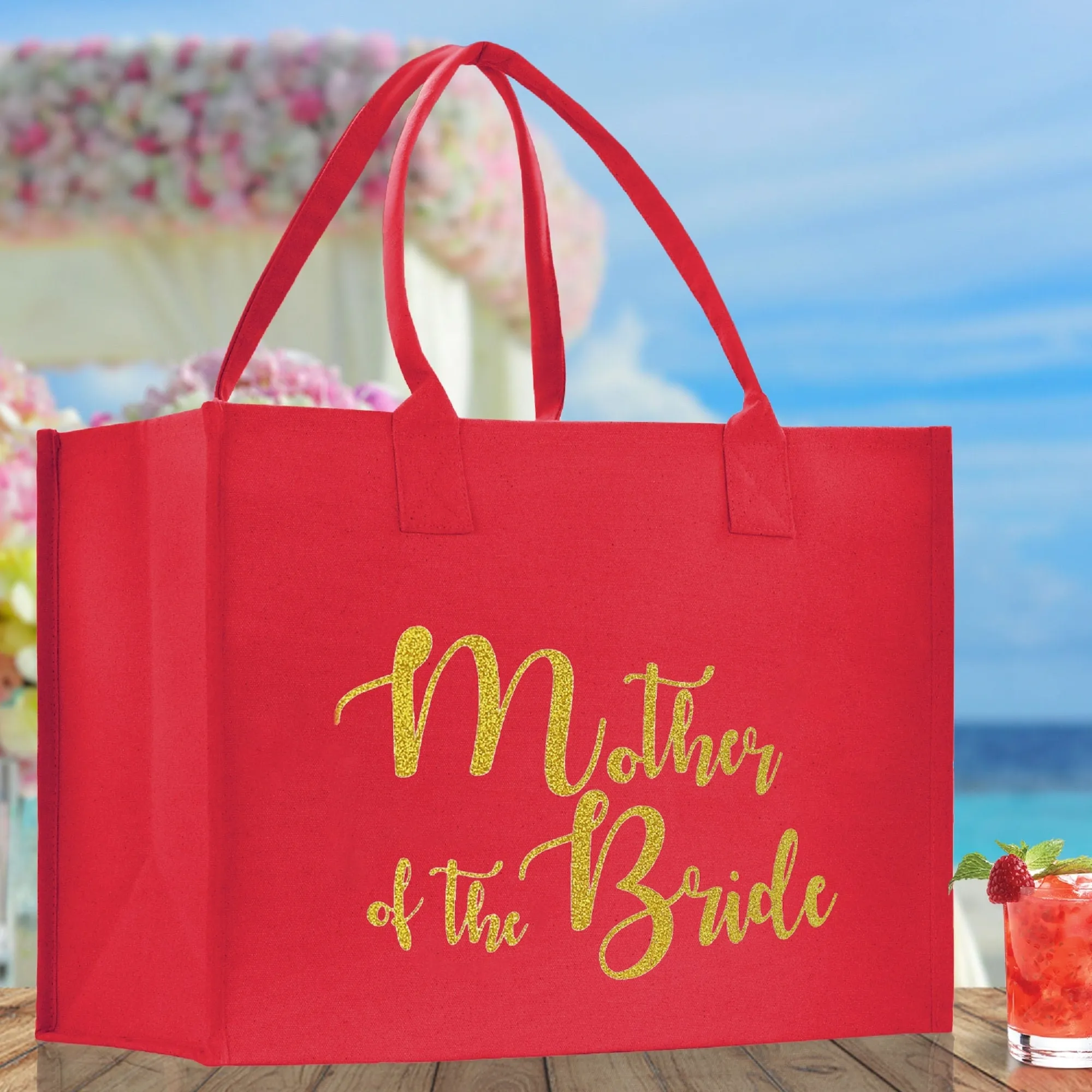 Mother of The Bride Large Print Tote Bag 100% Cotton Canvas Bridal Party Tote Bachelorette Bag Bridal Chic Tote Bags Wedding Totes