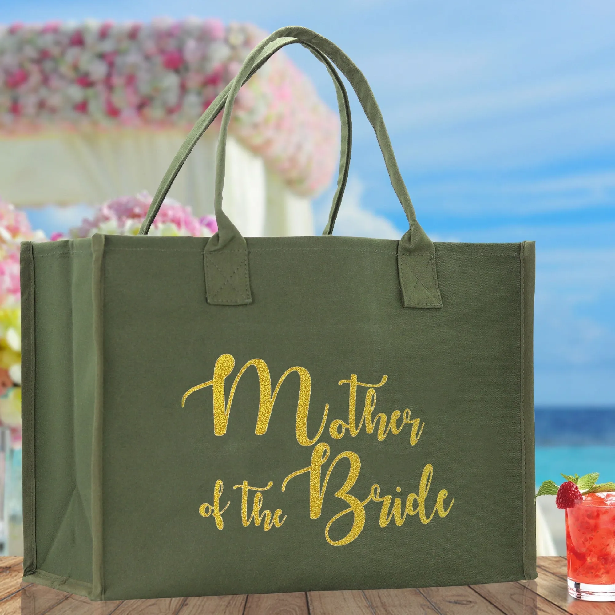 Mother of The Bride Large Print Tote Bag 100% Cotton Canvas Bridal Party Tote Bachelorette Bag Bridal Chic Tote Bags Wedding Totes