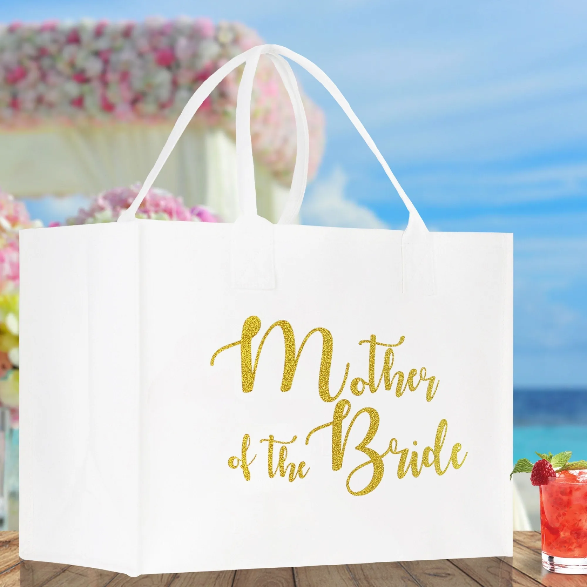 Mother of The Bride Large Print Tote Bag 100% Cotton Canvas Bridal Party Tote Bachelorette Bag Bridal Chic Tote Bags Wedding Totes