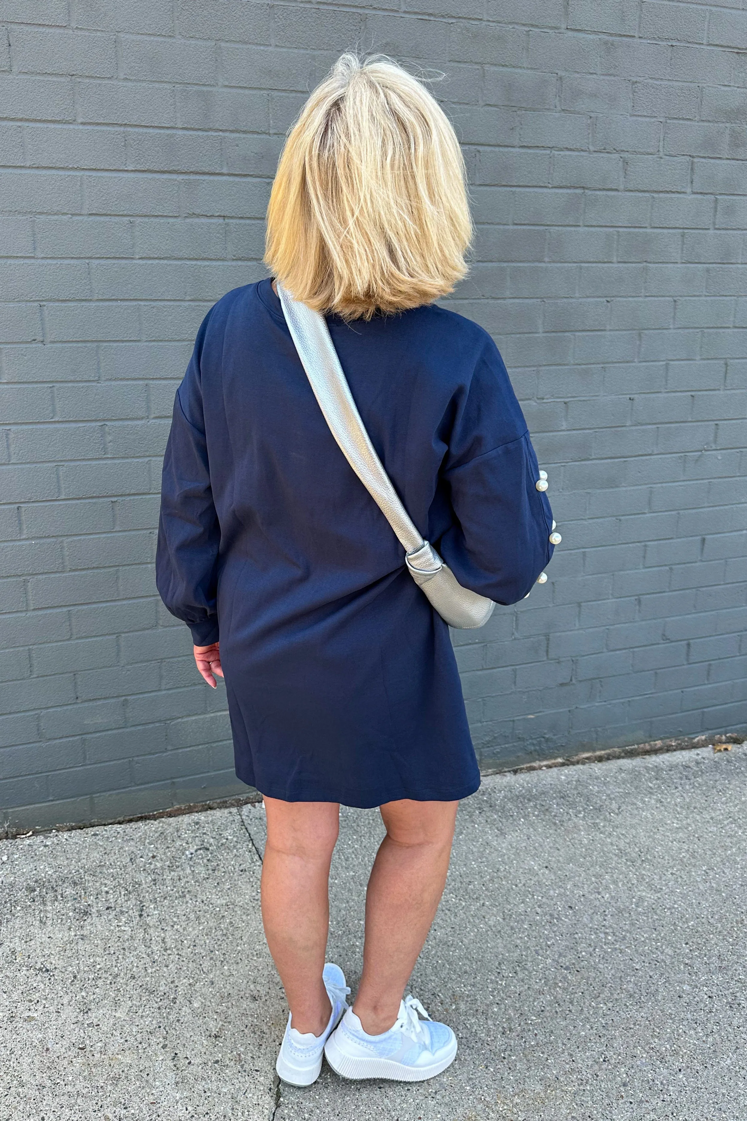 Navy & Pearled Sleeve Dress