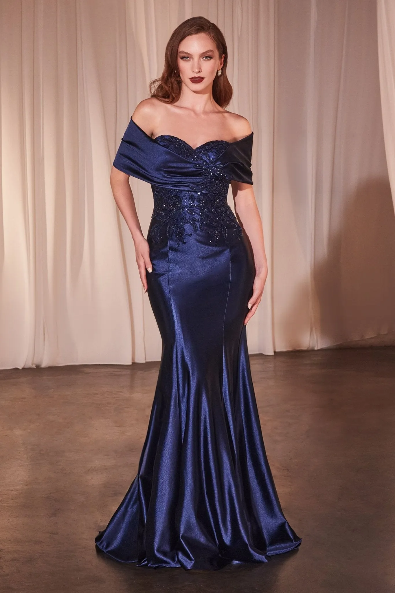 PATRICE Off The Shoulder Mother of Bride Groom Satin & Lace Gown