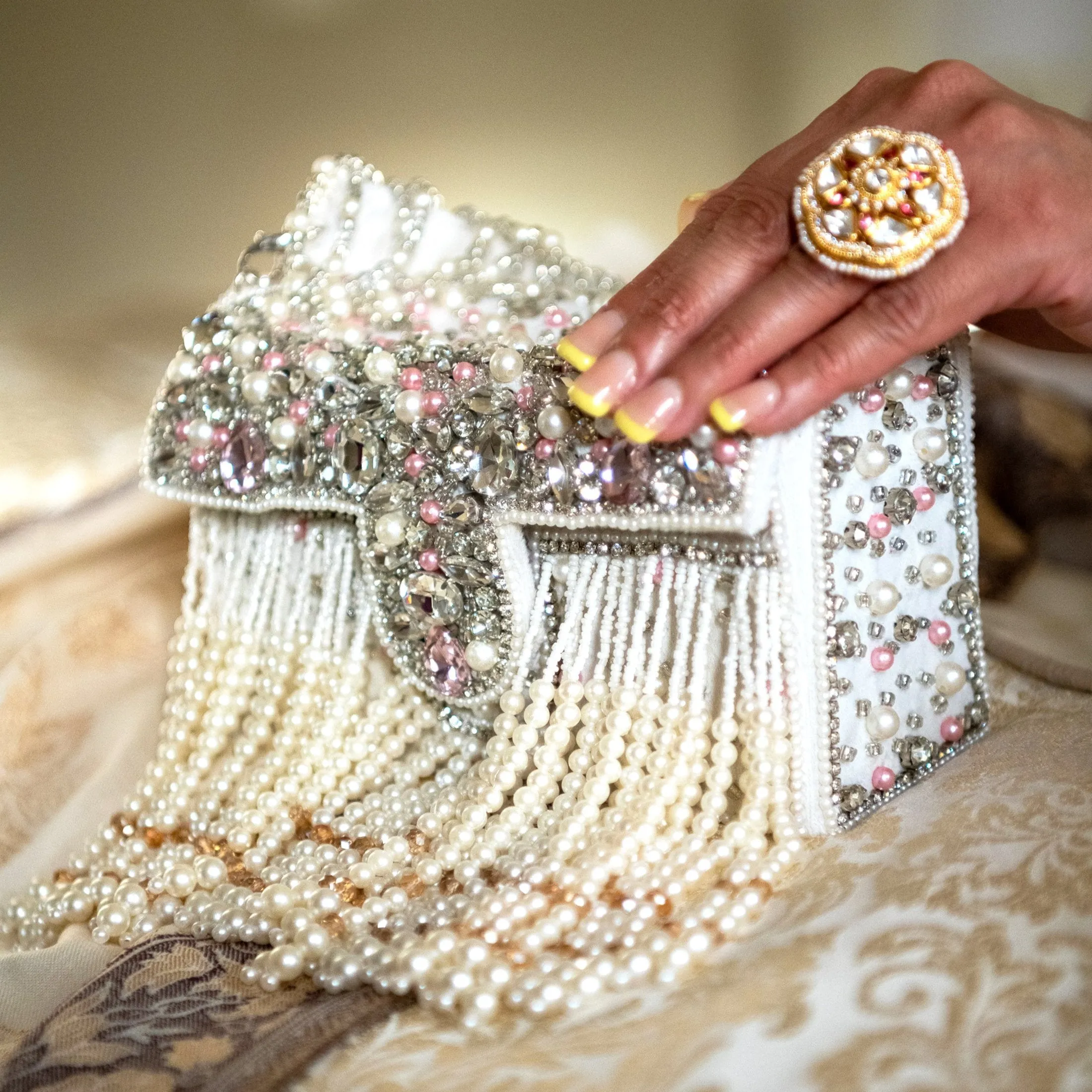 Pearl Boxed Flap Clutch