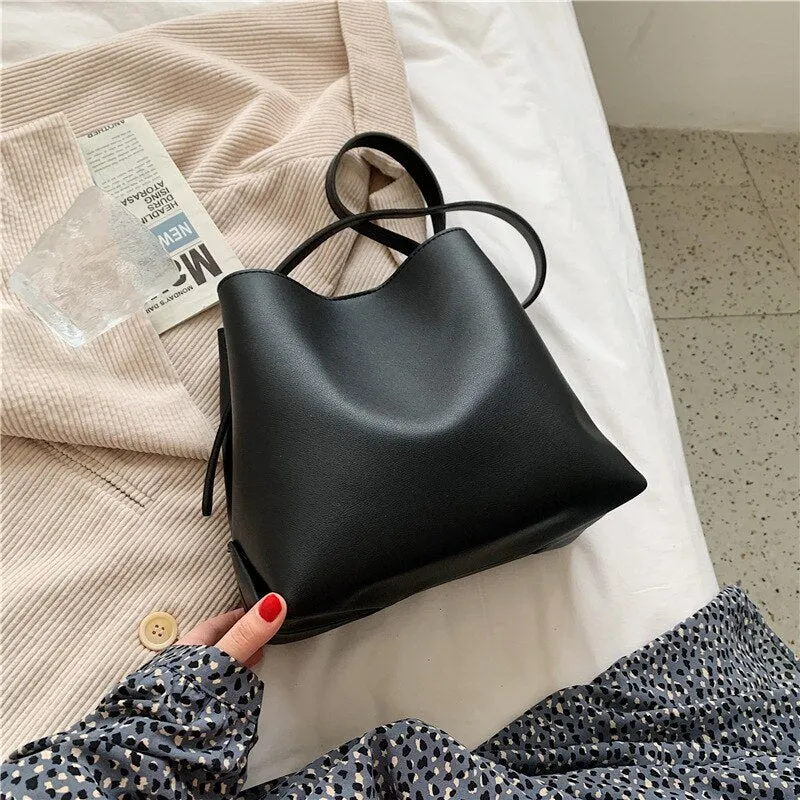 PU Leather Women Bucket Shoulder Bag 2021 Brand Luxury Solid Color ladies Handbags Casual Female Crossbody bags bolsas totes