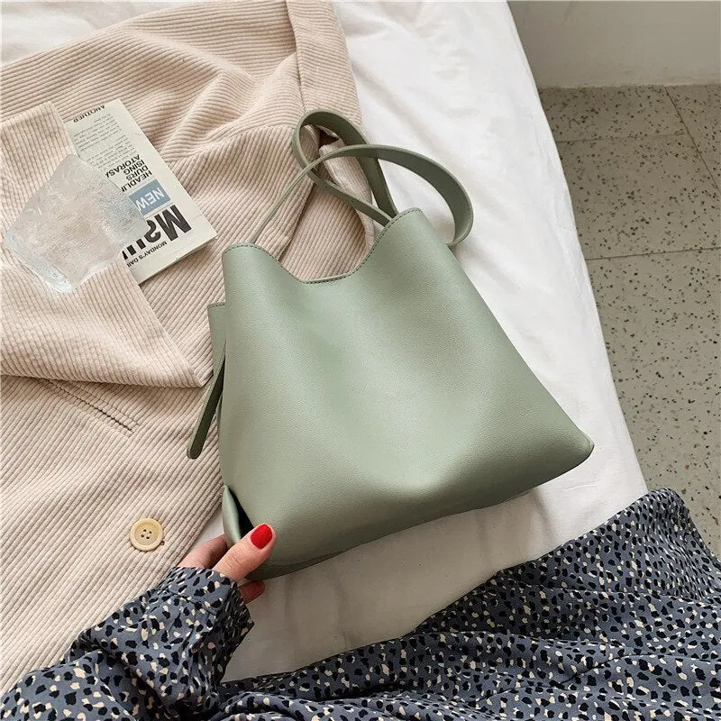PU Leather Women Bucket Shoulder Bag 2021 Brand Luxury Solid Color ladies Handbags Casual Female Crossbody bags bolsas totes