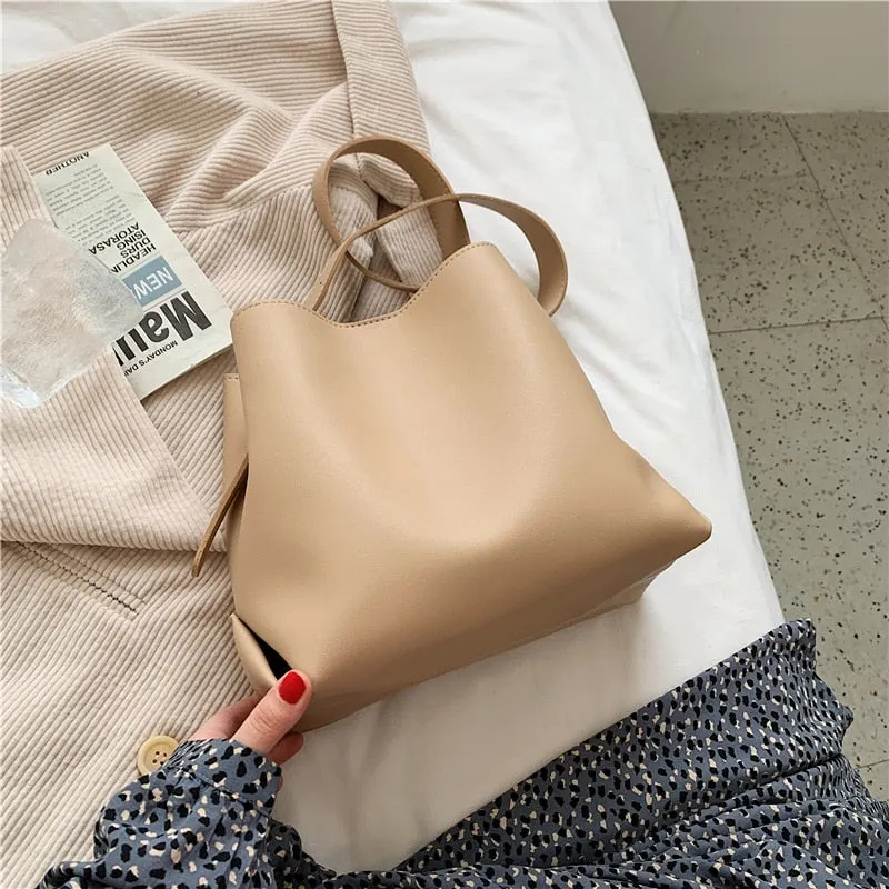 PU Leather Women Bucket Shoulder Bag 2021 Brand Luxury Solid Color ladies Handbags Casual Female Crossbody bags bolsas totes