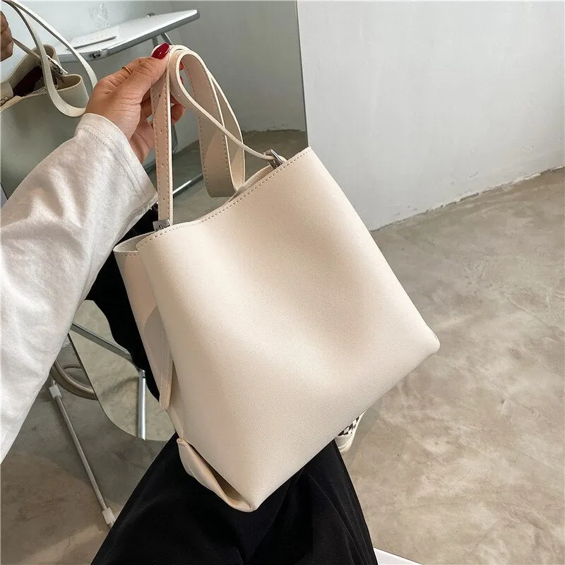 PU Leather Women Bucket Shoulder Bag 2021 Brand Luxury Solid Color ladies Handbags Casual Female Crossbody bags bolsas totes