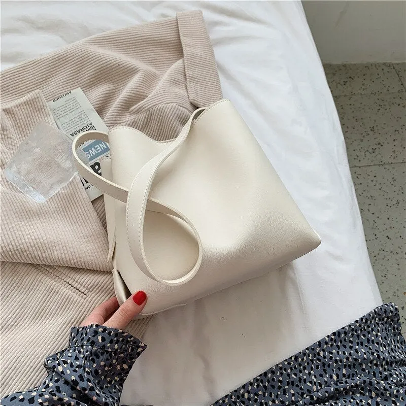 PU Leather Women Bucket Shoulder Bag 2021 Brand Luxury Solid Color ladies Handbags Casual Female Crossbody bags bolsas totes