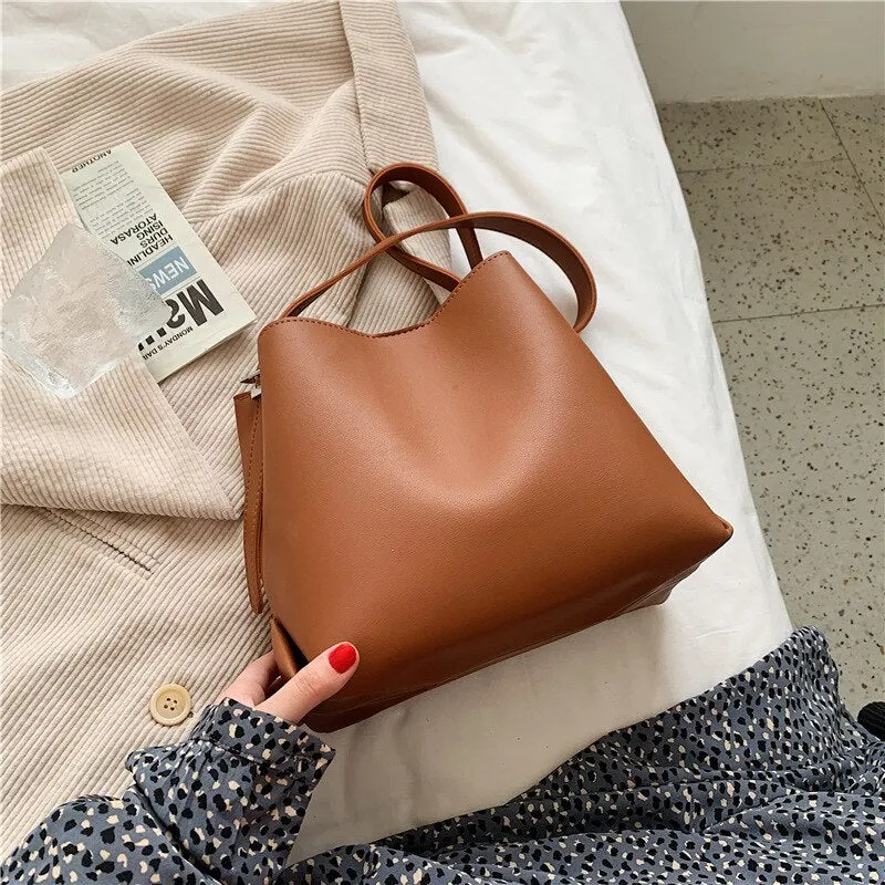 PU Leather Women Bucket Shoulder Bag 2021 Brand Luxury Solid Color ladies Handbags Casual Female Crossbody bags bolsas totes