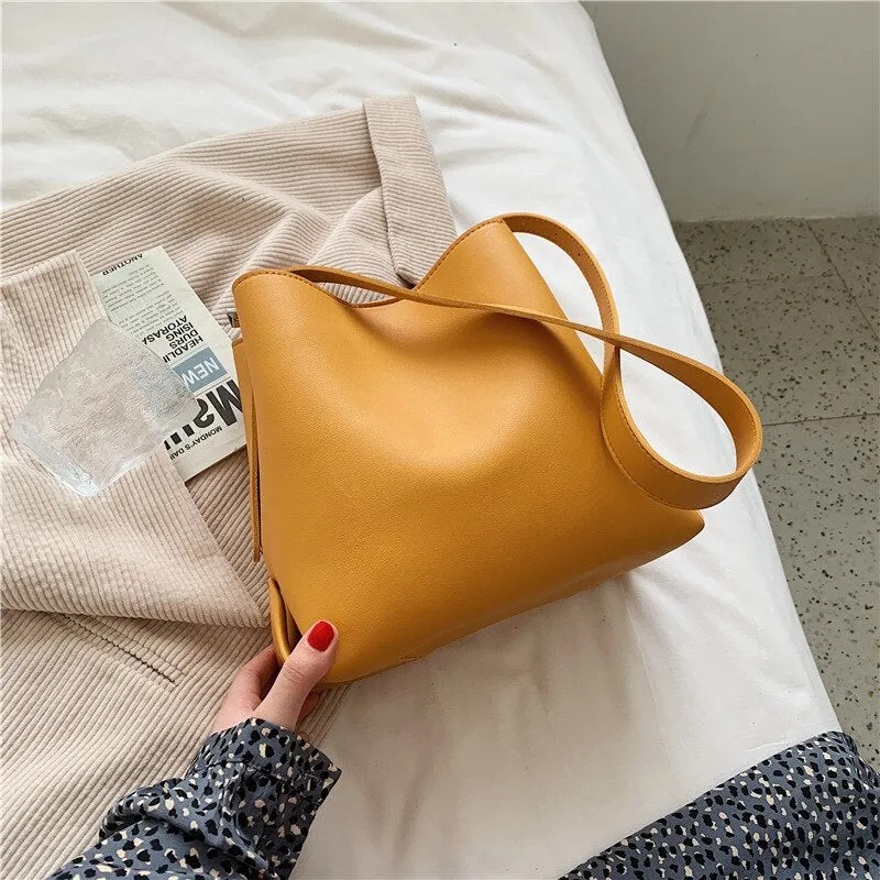 PU Leather Women Bucket Shoulder Bag 2021 Brand Luxury Solid Color ladies Handbags Casual Female Crossbody bags bolsas totes